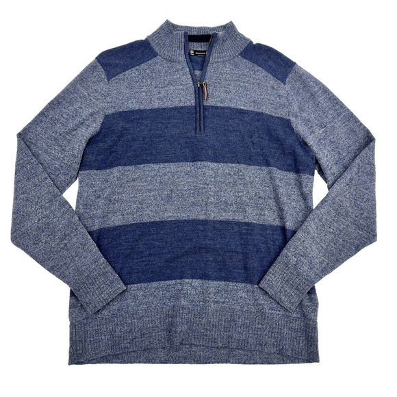 Smartwool Men's 1/4 Zip Blue Stripe Wool Blend Pullover Sweater - Picture 5 of 11